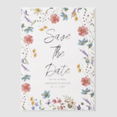 ワイルドフラワーお洒落ズ庭園の結婚式日付の保存 ベラム紙招待状 (正面)