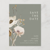 ワイルドフラワーお洒落セージ緑の日付を保存 インビテーションポストカード (正面)