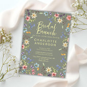 ワイルドフラワーお洒落セージ緑ブライダルシャワー 招待状