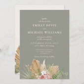 ワイルドフラワーお洒落セージ緑結婚式招待状 招待状 (正面/裏面)