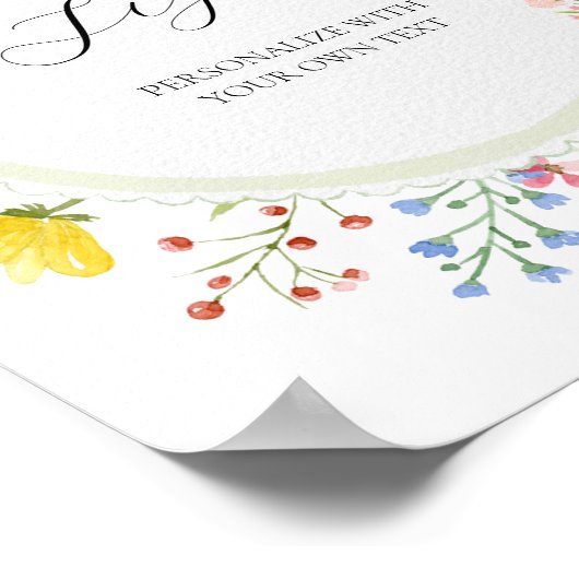 ワイルドフラワーお洒落ティーパーティーカスタム文字標識 ポスター (角)