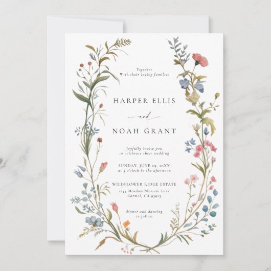 ワイルドフラワーお洒落テーマパモダンステル結婚ズ 招待状 (正面)