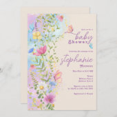 ワイルドフラワーお洒落バタフライガーデンベビーシャワー 招待状 (正面/裏面)