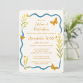 ワイルドフラワーお洒落バタフライシックブライダルシャワー 招待状 (スタンド正面)