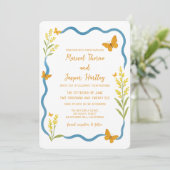 ワイルドフラワーお洒落バタフライハンドドロー結婚ズ 招待状 (スタンド正面)