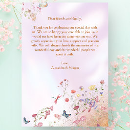 ワイルドフラワーお洒落ピンクフラットサンキューカード サンキューカード