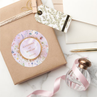 ワイルドフラワーお洒落ピンク結婚のステッカー ラウンドシール