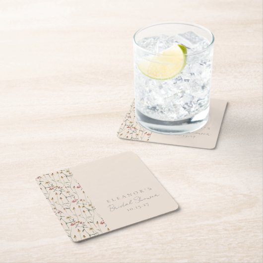 ワイルドフラワーお洒落フローラカスタムブライダルシャワー スクエアペーパーコースター (インサイチュ)