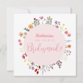 ワイルドフラワーお洒落フローラピンクの花嫁メイド 招待状 (正面)