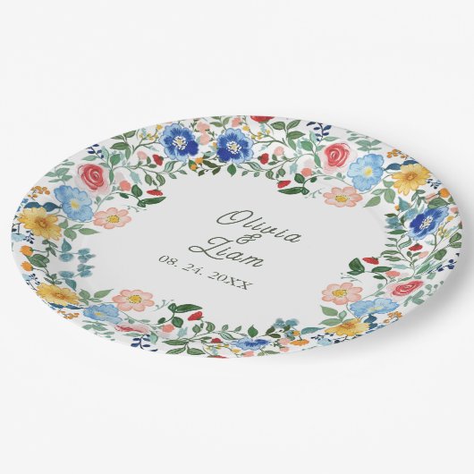 ワイルドフラワーお洒落フローラ庭園の結婚式 ペーパープレート (アングル)