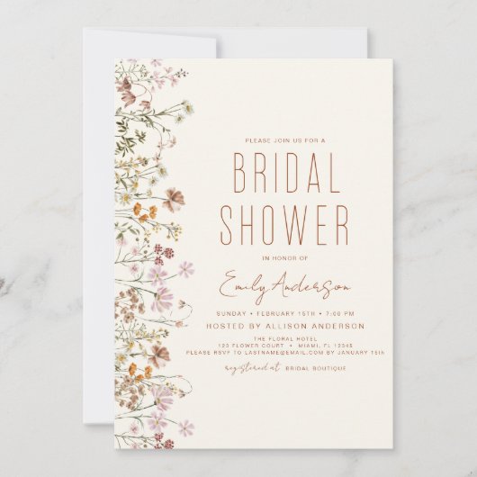 ワイルドフラワーお洒落ブライダルシャワー写真 招待状 (正面)