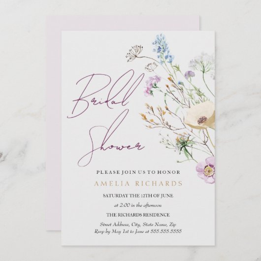 ワイルドフラワーお洒落ブライダルシャワー 招待状 (正面/裏面)