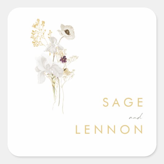 ワイルドフラワーお洒落ブーケ封筒用シール スクエアシール (正面)