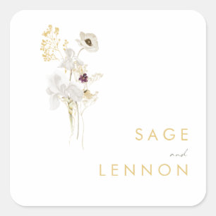 ワイルドフラワーお洒落ブーケ封筒用シール スクエアシール