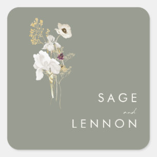 ワイルドフラワーお洒落ブーケ Sage Green Envelope スクエアシール