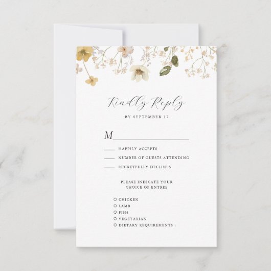 ワイルドフラワーお洒落ボホモダンリース結婚ズ 出欠カード (正面)