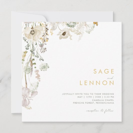 ワイルドフラワーお洒落メドウスクエア結婚ズ 招待状 (正面)