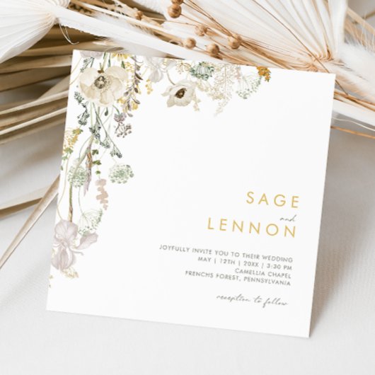 ワイルドフラワーお洒落メドウスクエア結婚ズ 招待状