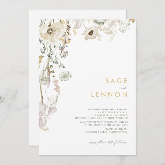 ワイルドフラワーお洒落メドウ結婚式招待状 招待状 (正面/裏面)