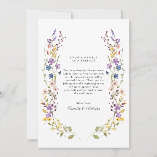 ワイルドフラワーお洒落リースフォト結婚ズ サンキューカード (正面)