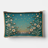 ワイルドフラワーお洒落夕べティール（緑がかった色）プリズムモノグラム アクセサリーポーチ (裏面)