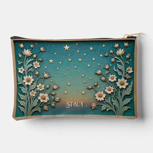 ワイルドフラワーお洒落夕べティール（緑がかった色）プリズムモノグラム アクセサリーポーチ