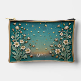 ワイルドフラワーお洒落夕べティール（緑がかった色）プリズムモノグラム アクセサリーポーチ