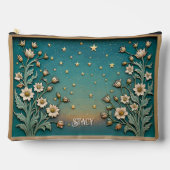 ワイルドフラワーお洒落夕べティール(緑がかった色)プリズム大 アクセサリーポーチ (正面)