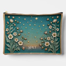 ワイルドフラワーお洒落夕べティール（緑がかった色）プリズム大 アクセサリーポーチ