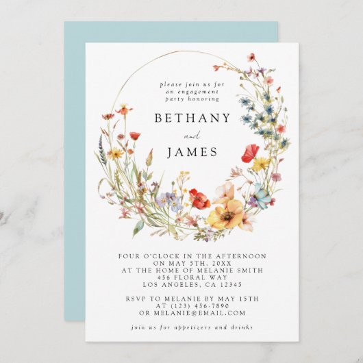 ワイルドフラワーお洒落婚約パーティ 招待状 (正面/裏面)