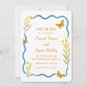 ワイルドフラワーお洒落蝶の手描き波打ち セーブザデート (正面)