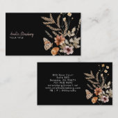 ワイルドフラワーお洒落開花フローラボタニカルブラック 名刺 (正面/裏面)