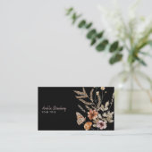 ワイルドフラワーお洒落開花フローラボタニカルブラック 名刺 (スタンド正面)