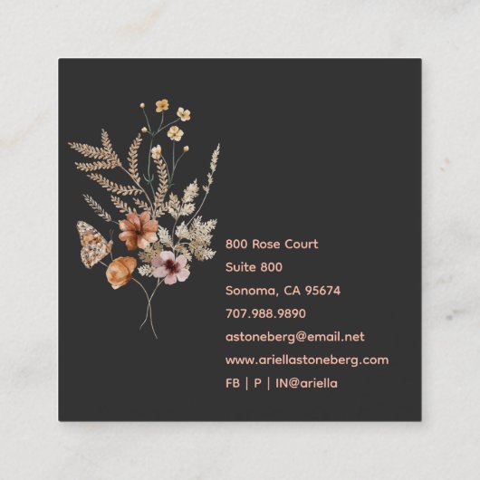 ワイルドフラワーお洒落開花 |黒のフローラ スクエア名刺 (裏面)