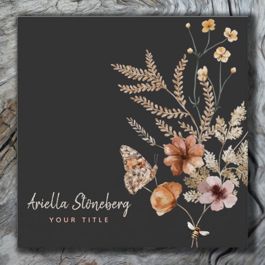 ワイルドフラワーお洒落開花 |黒のフローラ スクエア名刺