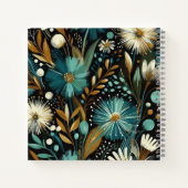 ワイルドフラワーお洒落-ティール（緑がかった色）開花、ゴールデンアクセント ノートブック (裏面)