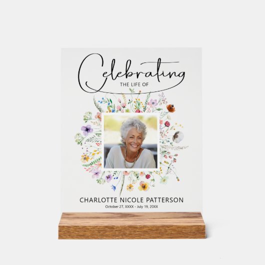 ワイルドフラワーお祝いの写真追悼碑 アクリルサイン (正面)