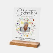 ワイルドフラワーお祝いの写真追悼碑 アクリルサイン (傾斜)