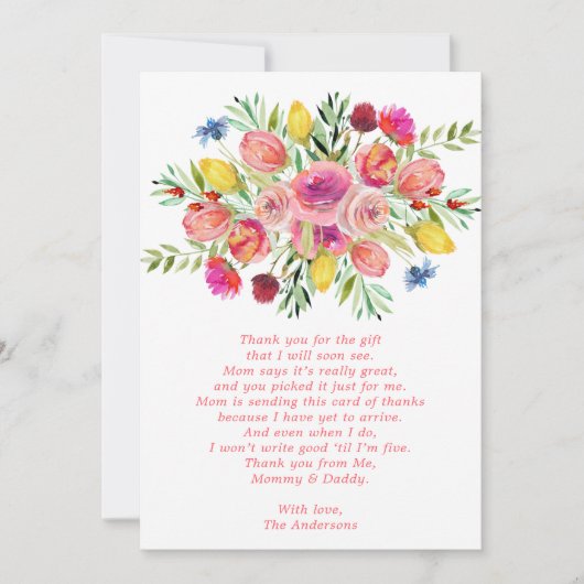 ワイルドフラワーかわいいフローラベビーシャワーサンキューカード サンキューカード (正面)