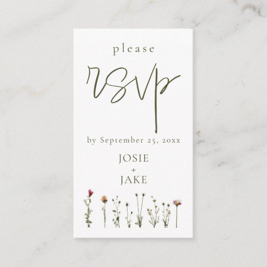 ワイルドフラワーかわいらしの結婚式のsvp エンクロージャーカード (正面)