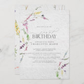 ワイルドフラワーかわいらしウォーター色紙1st誕生日 招待状 (正面/裏面)