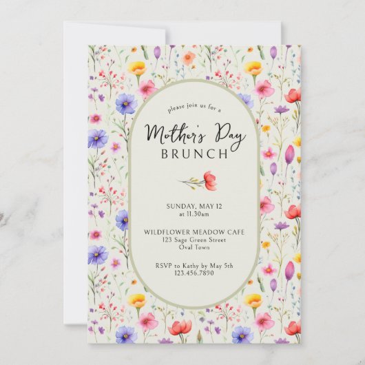 ワイルドフラワーかわいらしオモダンバルマザーズデイブランチ 招待状 (正面)