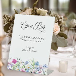 ワイルドフラワーかわいらしガーデンとおもしろいオープンバー結婚ズ 台座サイン