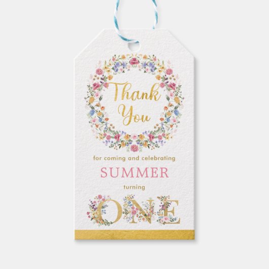 ワイルドフラワーかわいらしガーデンリースガールズ1st誕生日 ギフトタグ (正面)