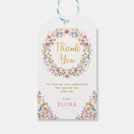 ワイルドフラワーかわいらしガーデンリースガールズ1st誕生日 ギフトタグ (正面)