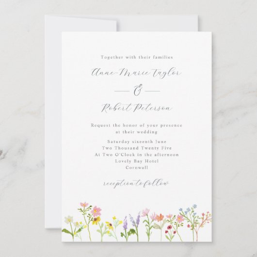 ワイルドフラワーかわいらしズコテージコア書道結婚の 招待状 (正面)