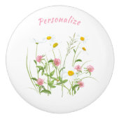 ワイルドフラワーかわいらしズデイジーカーネーションパーソナライズされた セラミックノブ (正面)