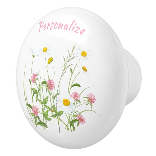 ワイルドフラワーかわいらしズデイジーカーネーションパーソナライズされた セラミックノブ (右)