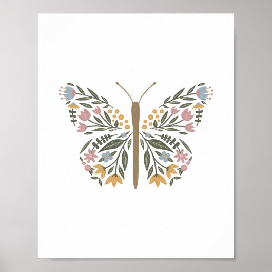 ワイルドフラワーかわいらしバタフライアートプリントポスター ポスター (正面)