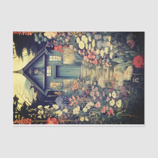 ワイルドフラワーかわいらしパス付きキャビンイラストレーション 薄葉紙 (正面)